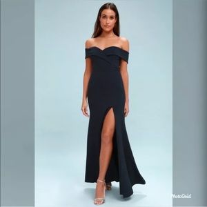 Lulus Song Of Love Navy off shoulder maxi dress